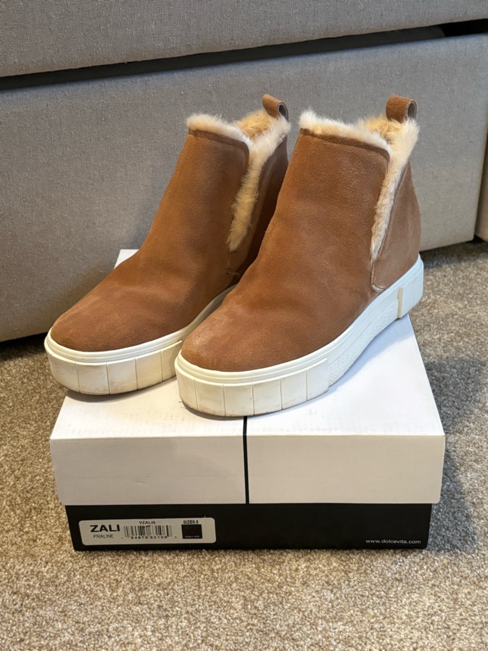 Dolce Vita Tan Suede Shearling-Trim Platform Mules